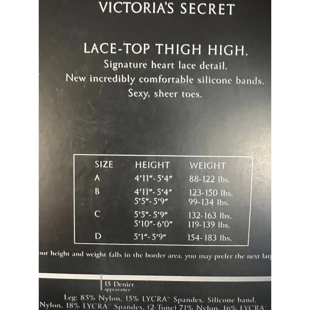 NIP VICTORIA'S SECRET Very Sexy Glamour Lace Thigh High SIze B ‎ 15 Denier BLACK